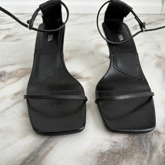 ZARA Black Minimal Ankle Strap Heels | Square Toe Kitten Heel Sandals | Size 40🖤 - Picture 3 of 15